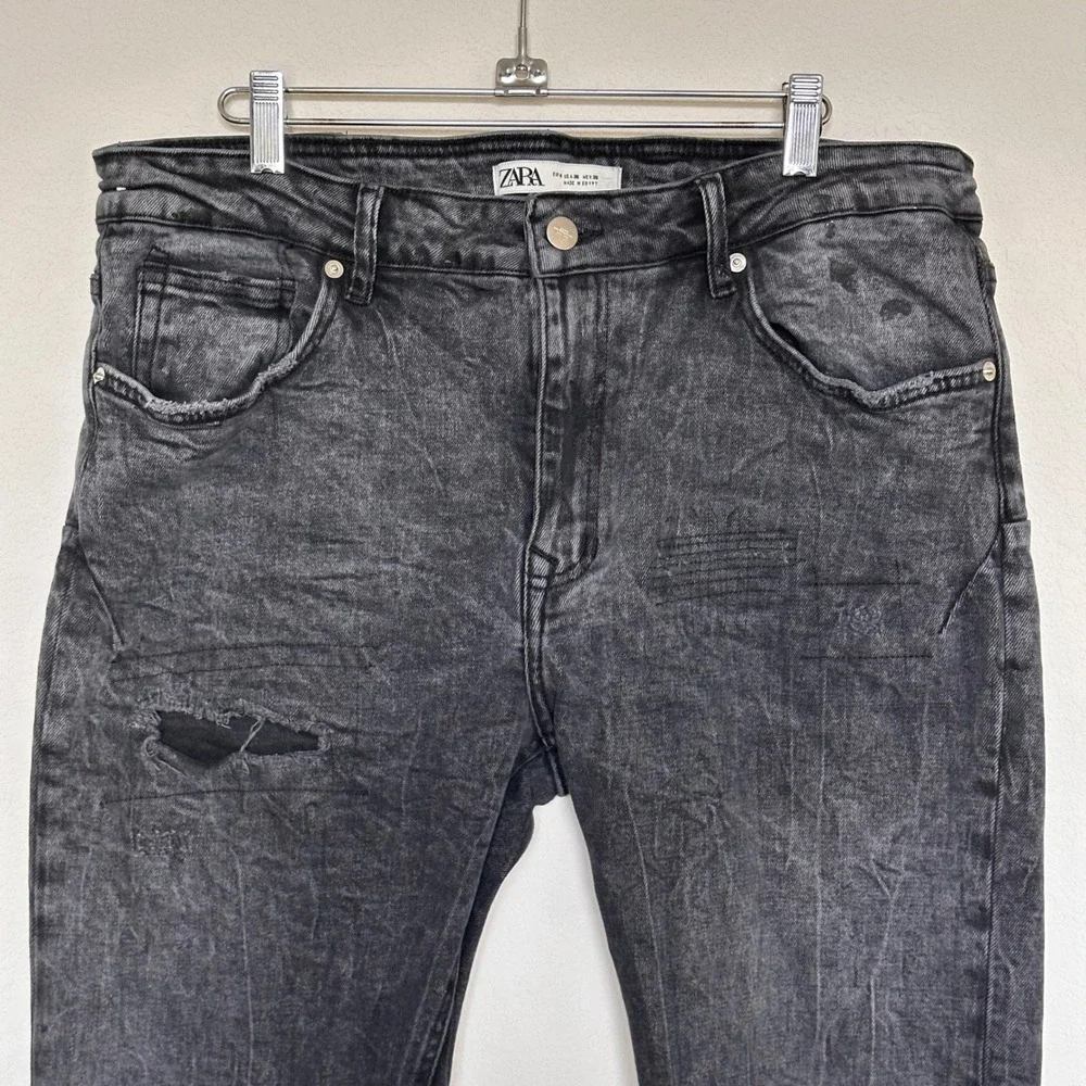 Zara Men's Slim Fit Distressed Acid Wash Grey Denim Jeans Cotton Blend Sz 36x29